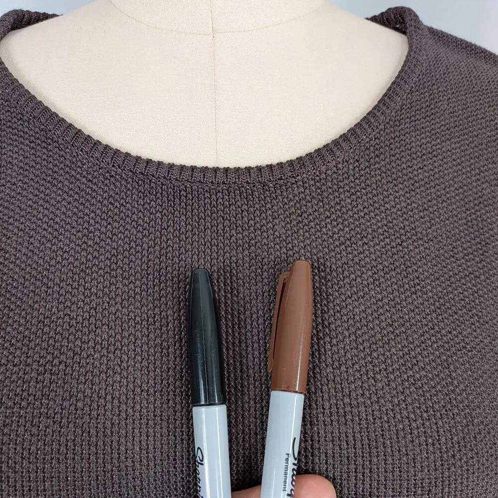 Chicos Open Knit Sweater L Brown Pullover 90s Neutral Classic Work Office Layer